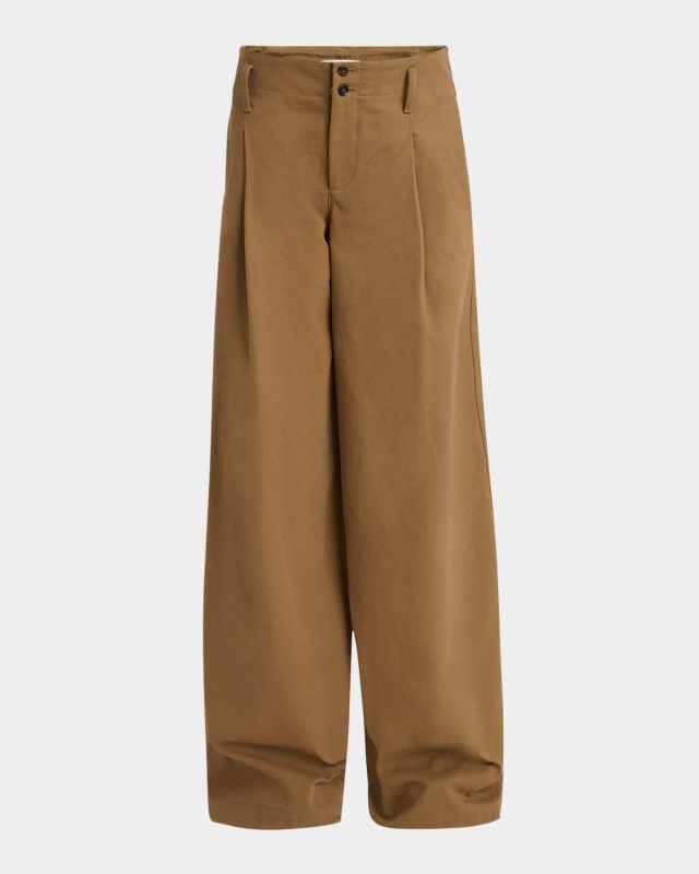 Pleated Wide-Leg Cotton Trousers